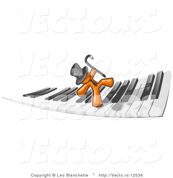 Vector of Orange Guy Dancing and Walking on a Piano Keyboard