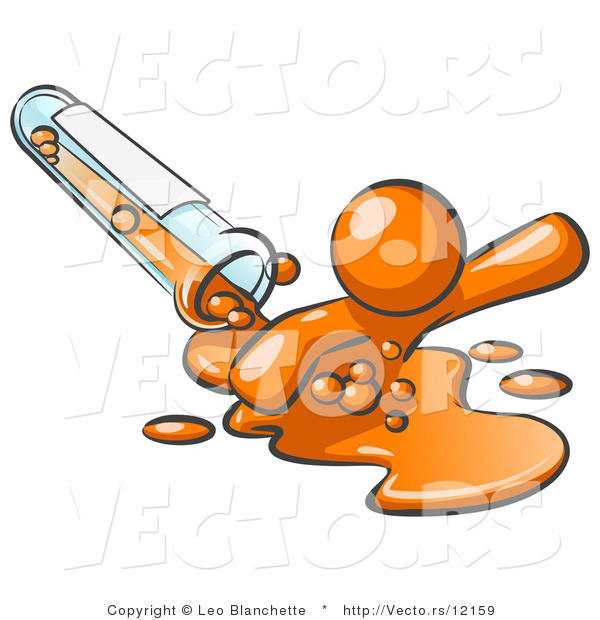 Vector of Orange Guy Emerging from Spilled Chemicals Pouring out of a Glass Test Tube in a Laboratory