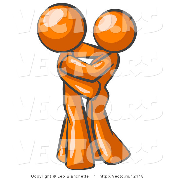 Vector of Orange Guy Gently Embracing His Lover, Symbolizing Marriage and Commitment