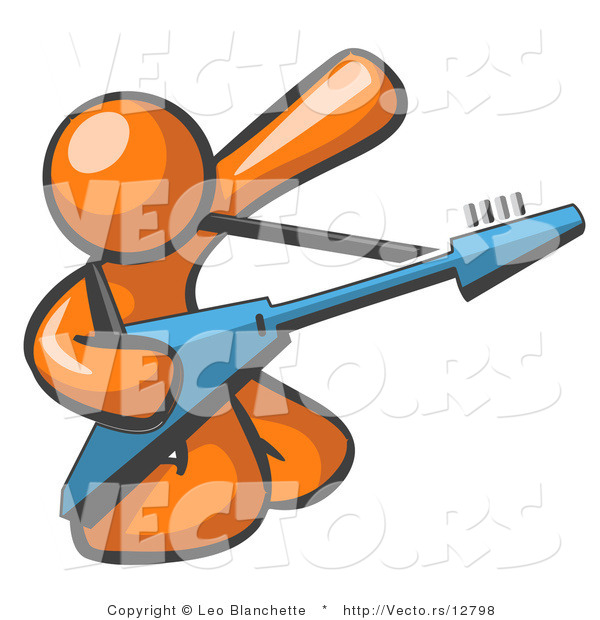 Vector of Orange Guy Guitarist Musician Playing on His Knees