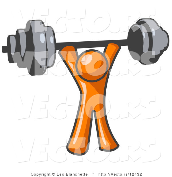 Vector of Orange Guy Holding a Barbel Above His Head