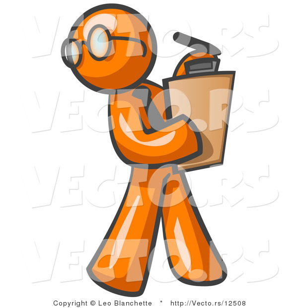 Vector of Orange Guy Holding a Clipboard While Reviewing Employess