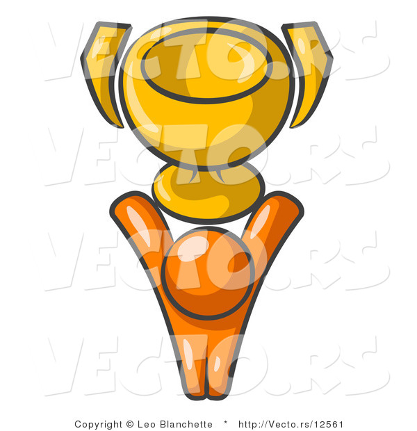 Vector of Orange Guy Holding a Golden Trophy