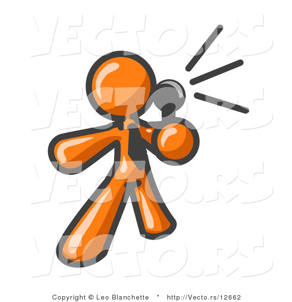 Vector of Orange Guy Holding a Megaphone and Making an Announcement