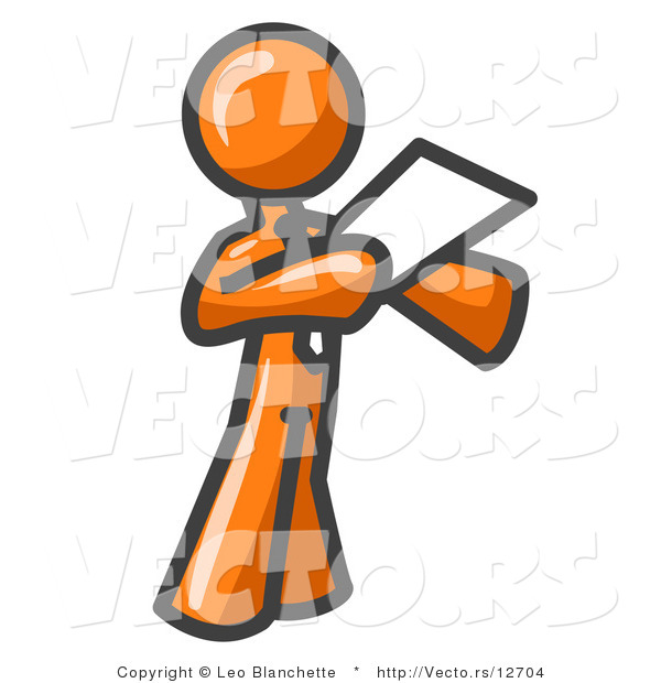 Vector of Orange Guy Holding a Piece of Paper During a Speech or Presentation