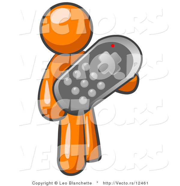 Vector of Orange Guy Holding a Remote Control to a Television