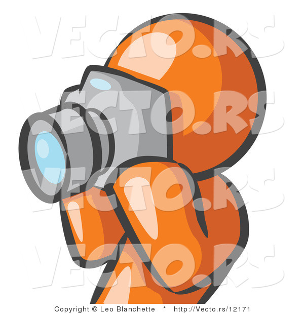 Vector of Orange Guy Holding up a Digital Camera and Taking Photos