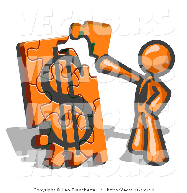 Vector of Orange Guy Putting a Dollar Sign Puzzle Together