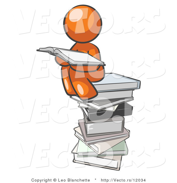 Vector of Orange Guy Reading on a Stack of Books