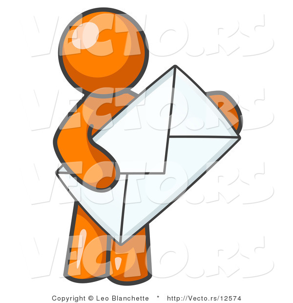 Vector of Orange Guy Standing and Holding a Large Envelope, Symbolizing Communications and Email