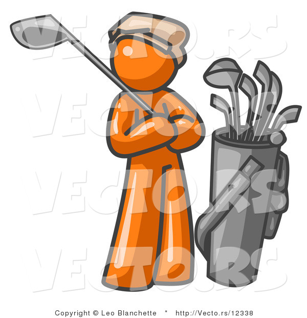 Vector of Orange Guy Standing by His Golf Clubs