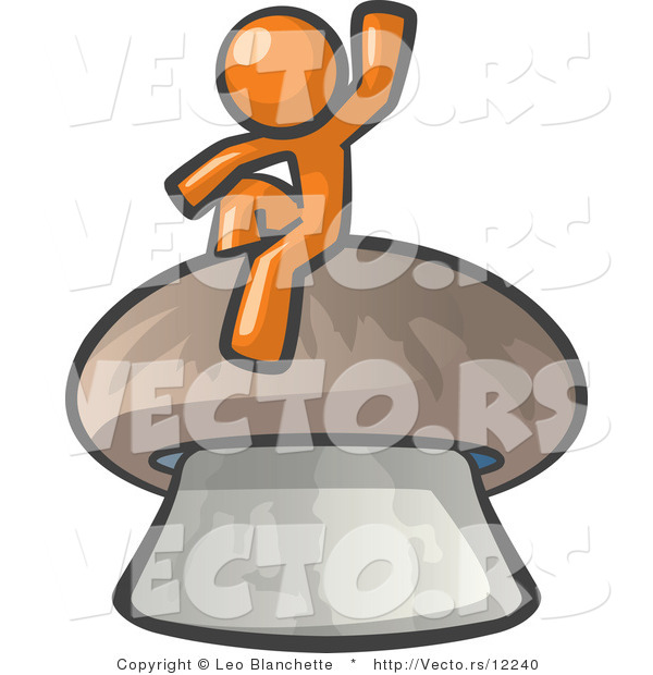 Vector of Orange Guy Waving and Sitting on a Mushroom