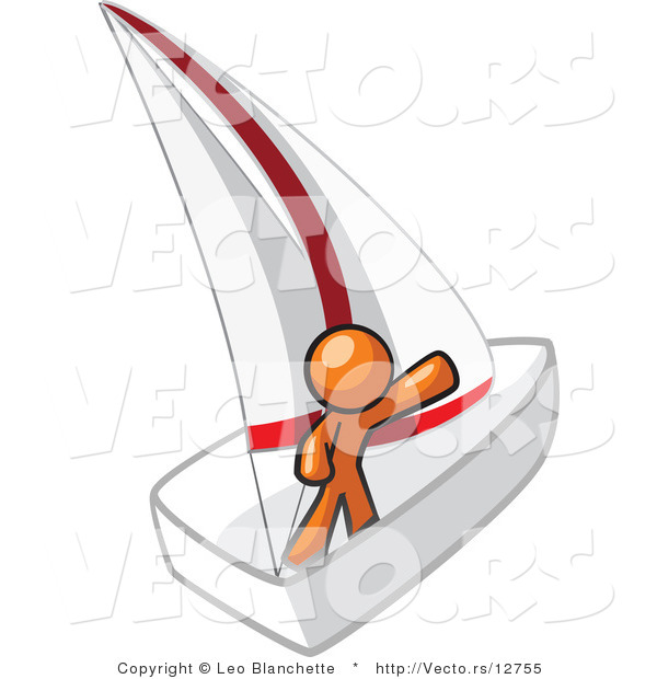 Vector of Orange Guy Waving on a Sailboat