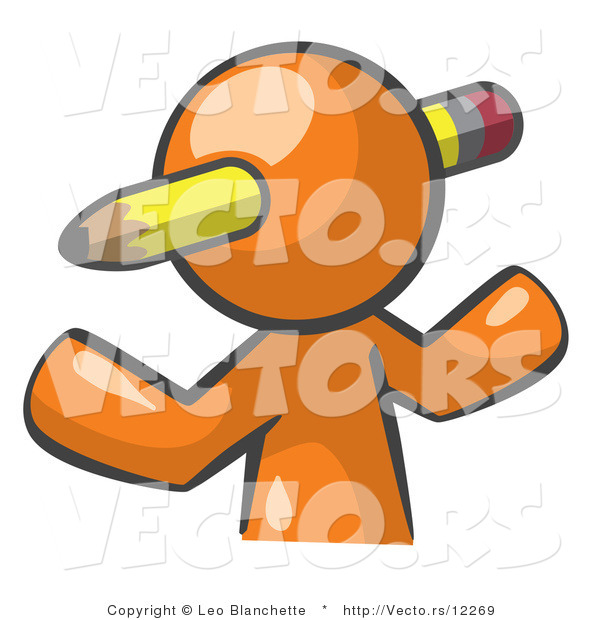 Vector of Orange Guy with a Pencil Through His Head