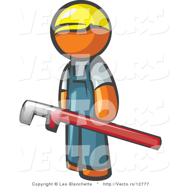 Vector of Orange Guy with a Red Pipe Wrench