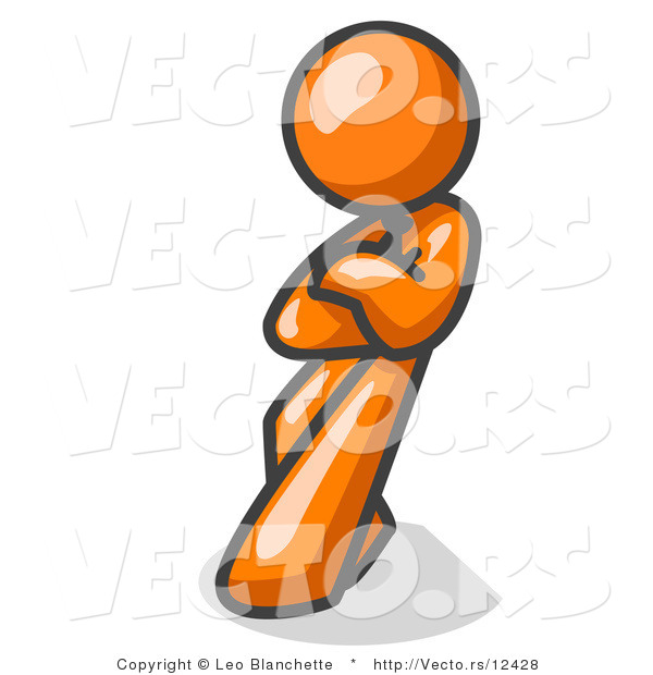 Vector of Orange Guy with an Attitude, His Arms Crossed, Leaning Against a Wall