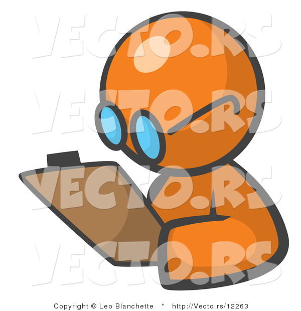 Vector of Orange Guy Writing Notes on a Clipboard