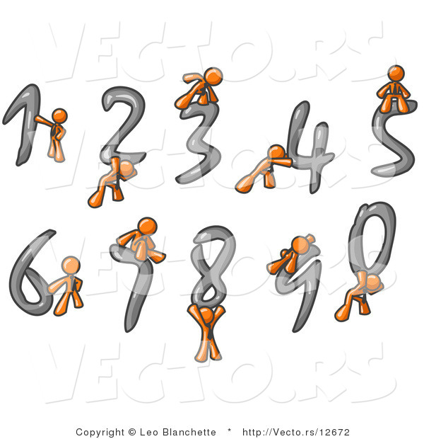 Vector of Orange Guys with Numbers 0 Through 9