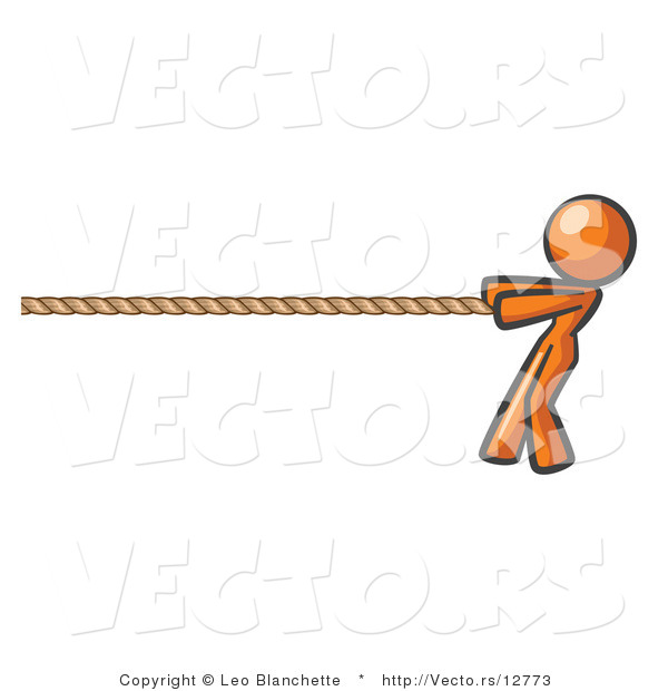Vector of Orange Woman Tugging on a Rope