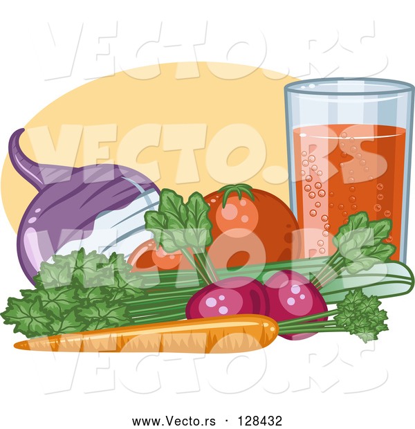 Vector of Organic Veggies; Turnip, Tomatoes, Celery, Carrot and Radish