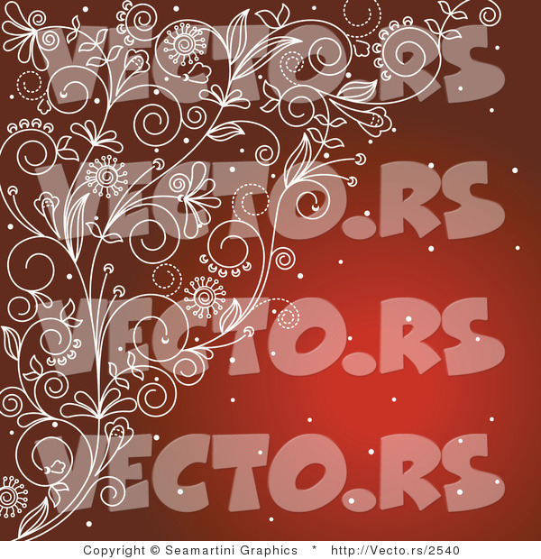 Vector of Ornate Etched Floral Vines over Red Background with Snow
