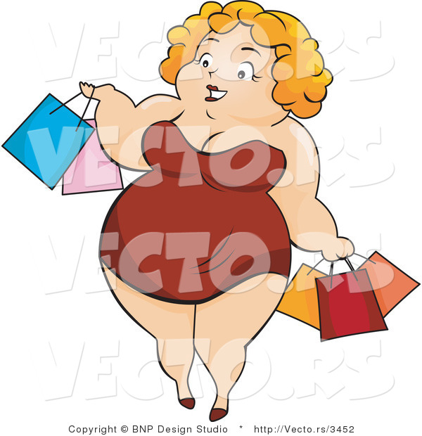 Vector of Overweight Girl Carrying Shopping Bags