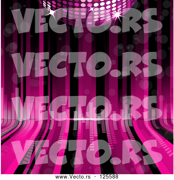 Vector of Pink Disco Ball over Pink and Black Curving Lines with Equalizer Bars