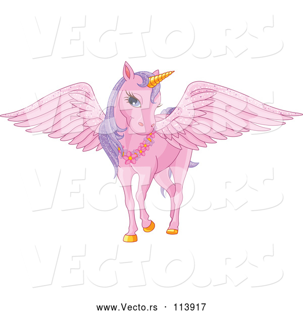 Vector of Pink Fairy Unicorn Pegasus Horse with Sparkly Wings