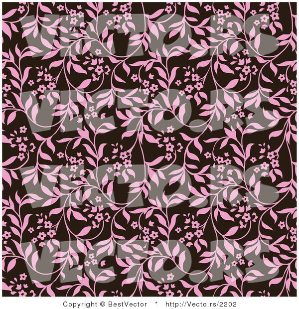 Vector of Pink Floral Vines over Brown Seamless Background