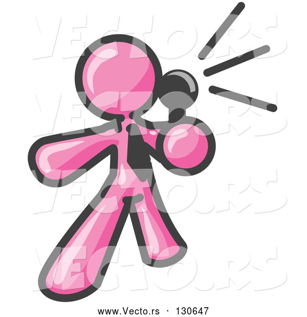 Vector of Pink Guy Holding a Megaphone and Making an Announcement