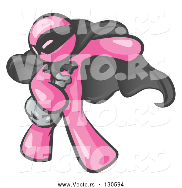Vector of Pink Guy in a Mask and Cape, Stealing Belongings in a Bag