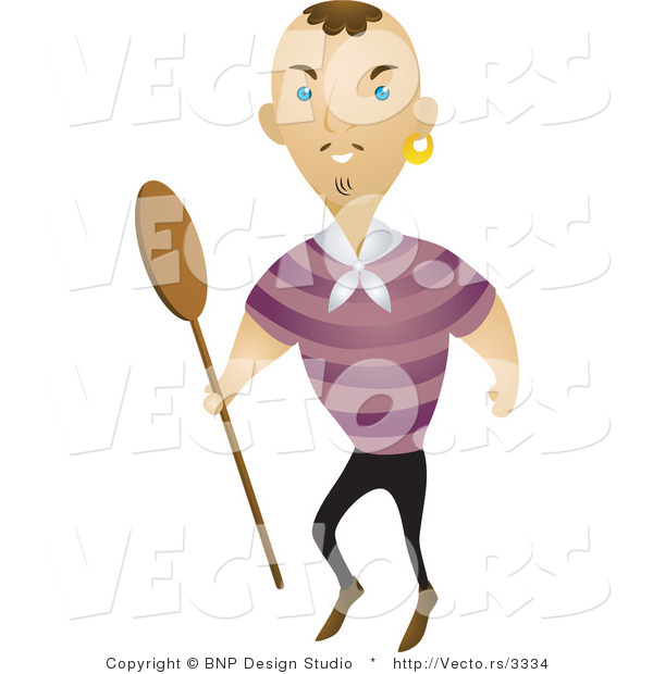 Vector of Pirate Carrying a Wood Boat Paddle