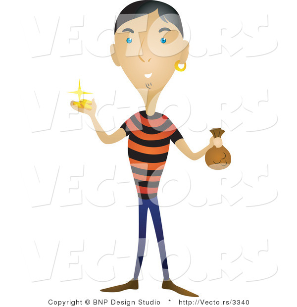 Vector of Pirate Holding Gold Coins and a Full Bag