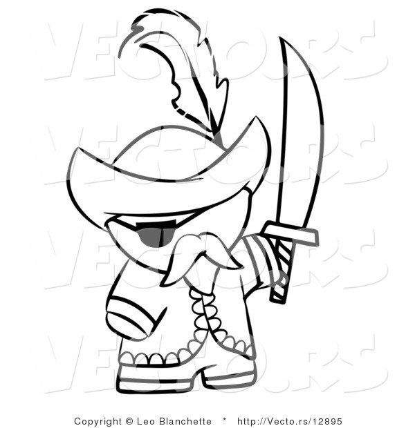 Vector of Pirate with a Sword - Coloring Page Outlined Art