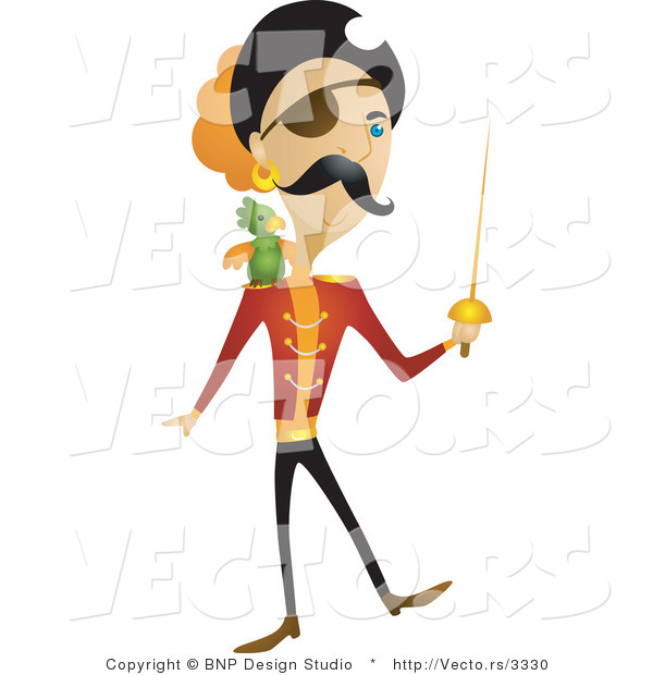 Vector of Pirate with Sword and Parrot