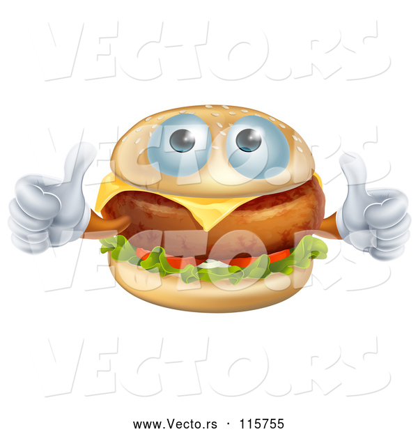 Vector of Pleased Cheeseburger Holding Two Thumbs up