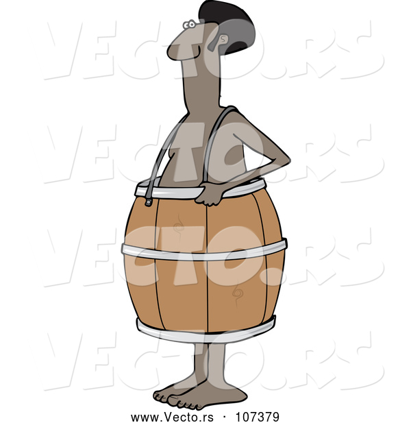 Vector of Poor Cartoon Nude Black Guy Wearing a Barrel