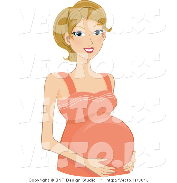 Vector of Pregnant Girl Holding Her Belly