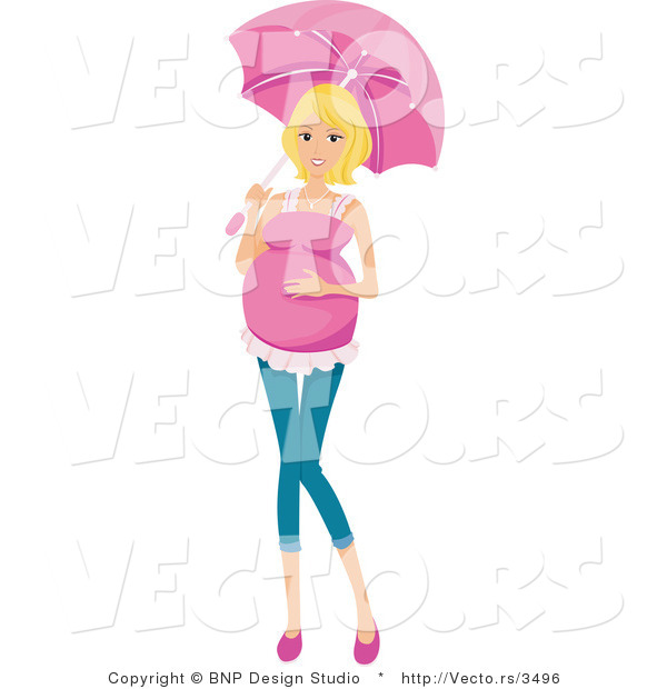 Vector of Pregnant Girl Walking with an Umbrella