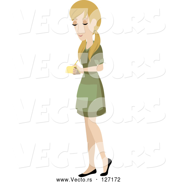Vector of Pretty Blond Caucasian Waitress Writing down an Order