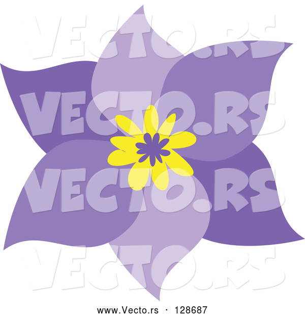 Vector of Pretty Six Petal Purple Flower with a Yellow Center