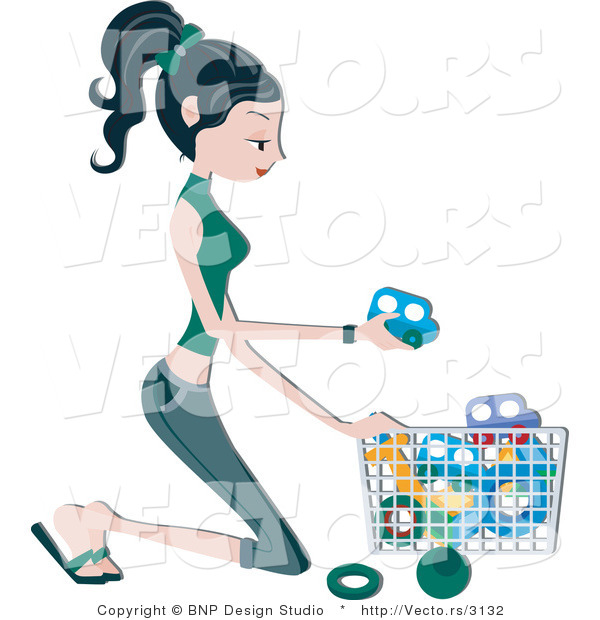 Vector of Pretty Young Mom Putting Toys in a Basket
