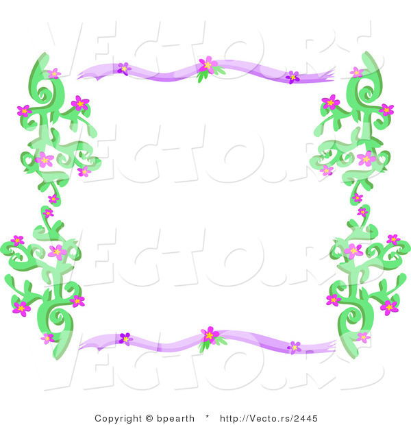 Vector of Purple and Green Border Frame with Vines and Flowers