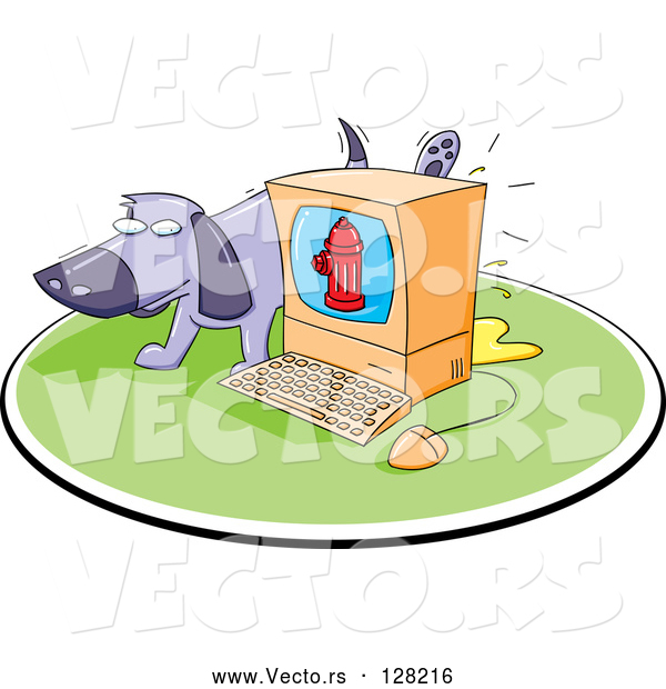 Vector of Purple Dog Taking a Leak on a Computer