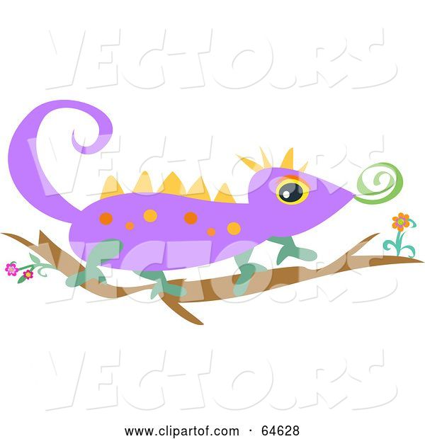 Vector of Purple Lizard Walking on a Branch
