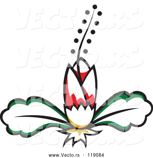 Vector of Red Flower with Leaves and a Stamen