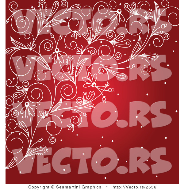Vector of Red Snow with Floral Vines Background