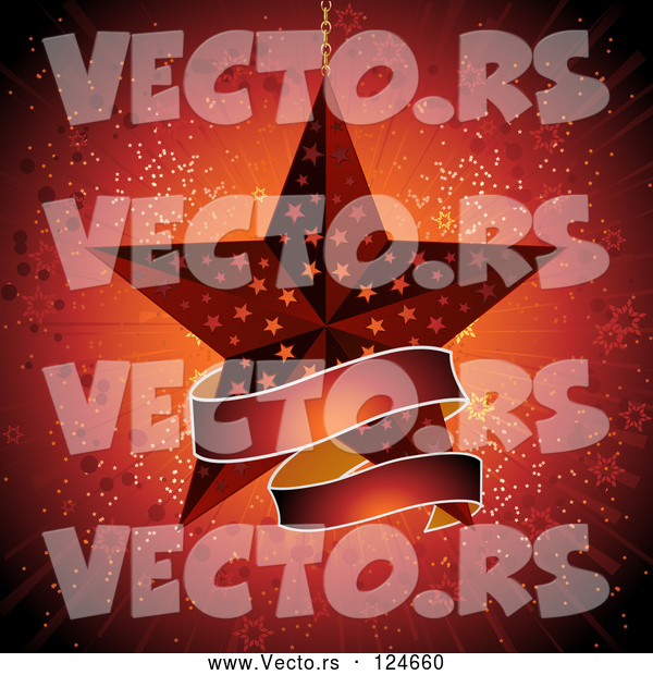 Vector of Red Star Ornament and Banner over a Burst