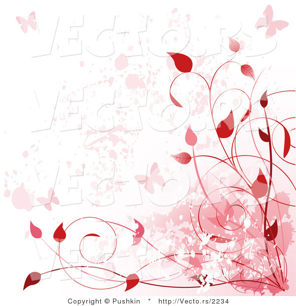 Vector of Red Vines, Butterflies Background Border Design