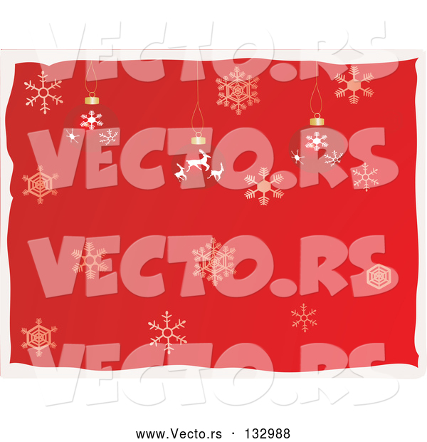 Vector of Reindeer and Snowflake Christmas Ornaments over a Red Snowflake Background